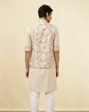 Manyavar Men Antique White Floral Printed Jacket Set