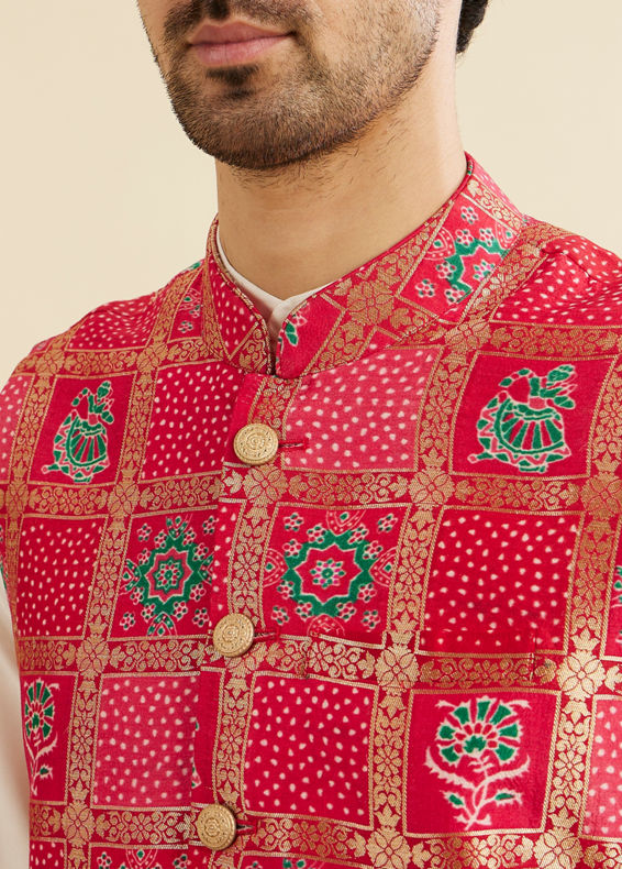 Manyavar Men Regal Red Kurta Jacket Set