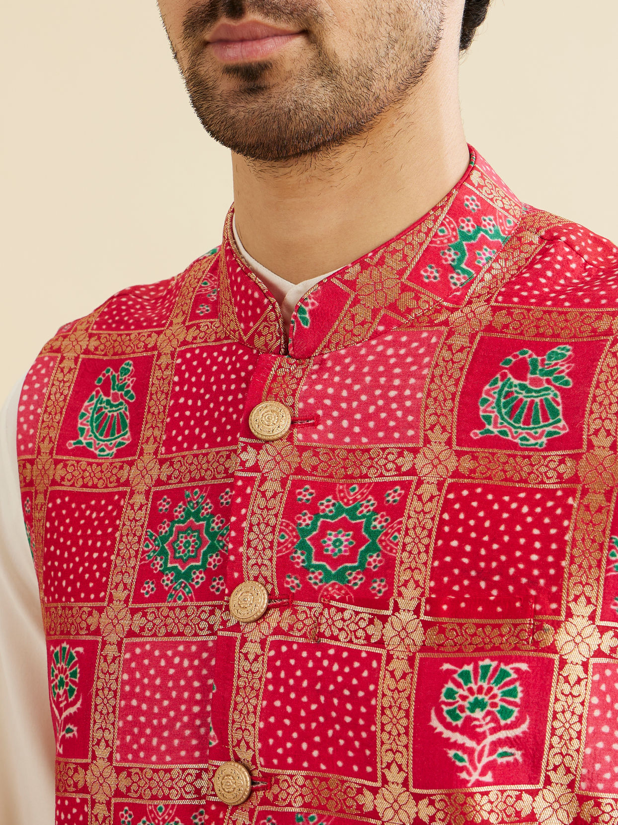 Manyavar Men Regal Red Kurta Jacket Set