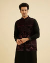 Manyavar Men Midnight Black Embroidered Jacket Set with Darbar Motifs image number 0