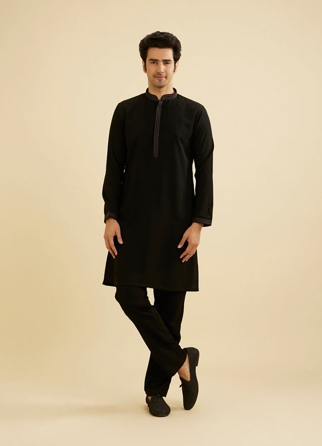 Manyavar Men Midnight Black Embroidered Jacket Set with Darbar Motifs image number 2