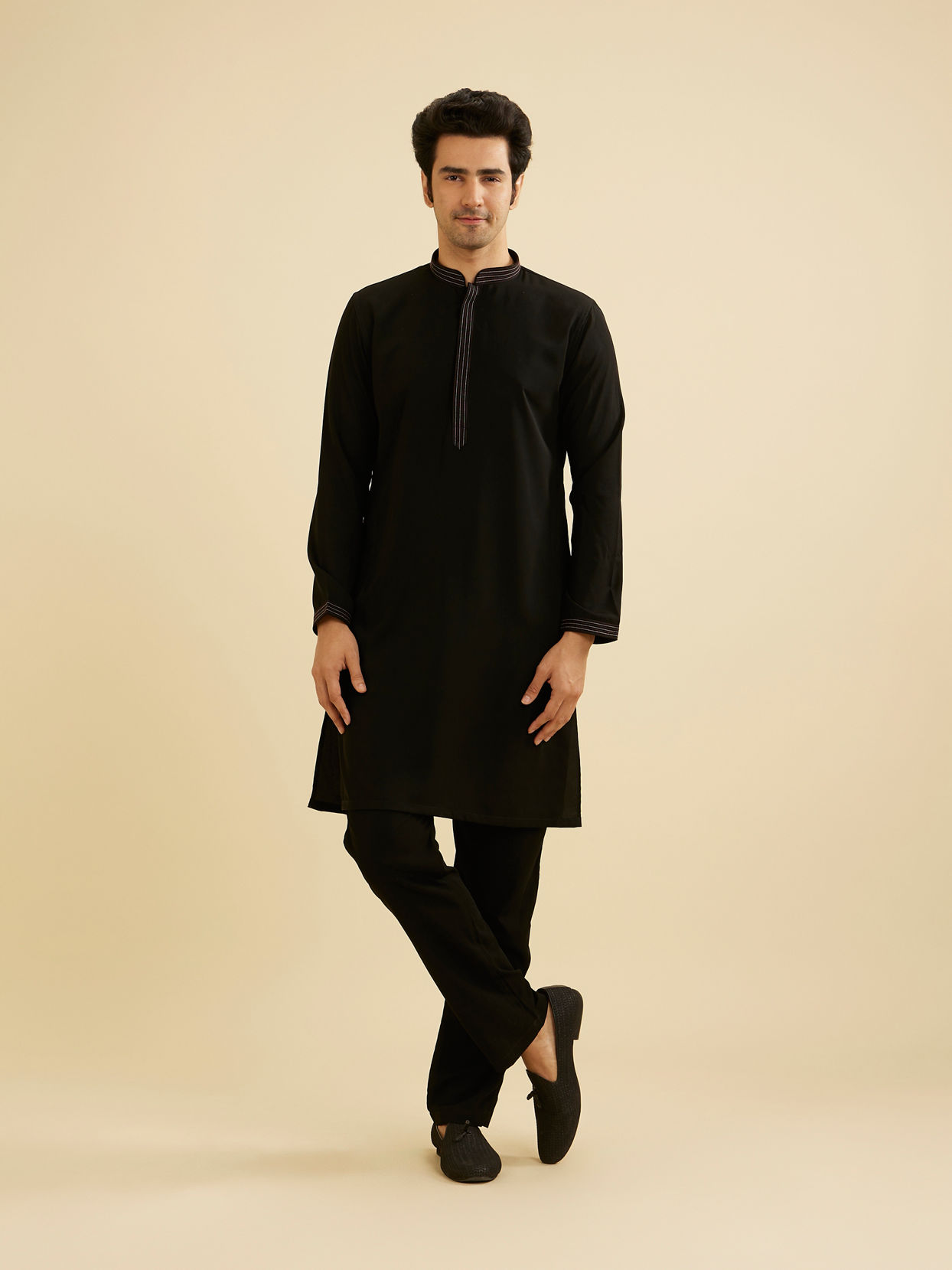 Manyavar Men Midnight Black Embroidered Jacket Set with Darbar Motifs And Sequin Work