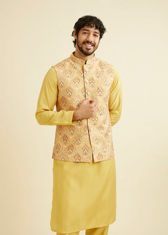 Manyavar Men Radiant Yellow Kurta Jacket Set