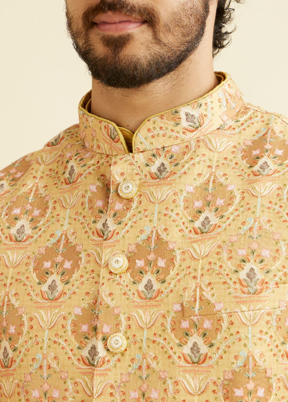 Manyavar Men Radiant Yellow Kurta Jacket Set