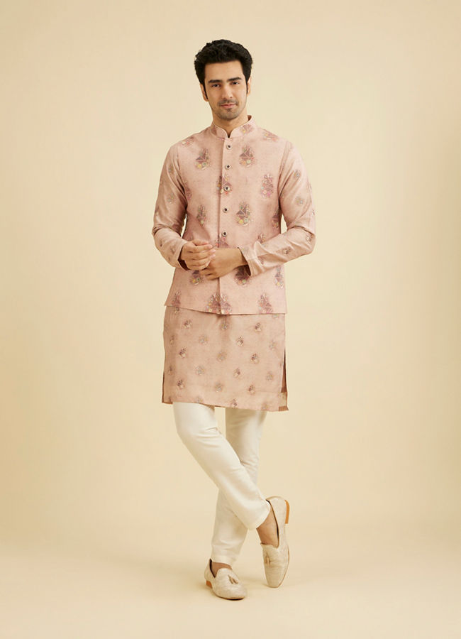 Manyavar Men Dusty Pink Celebration Kurta Jacket Set