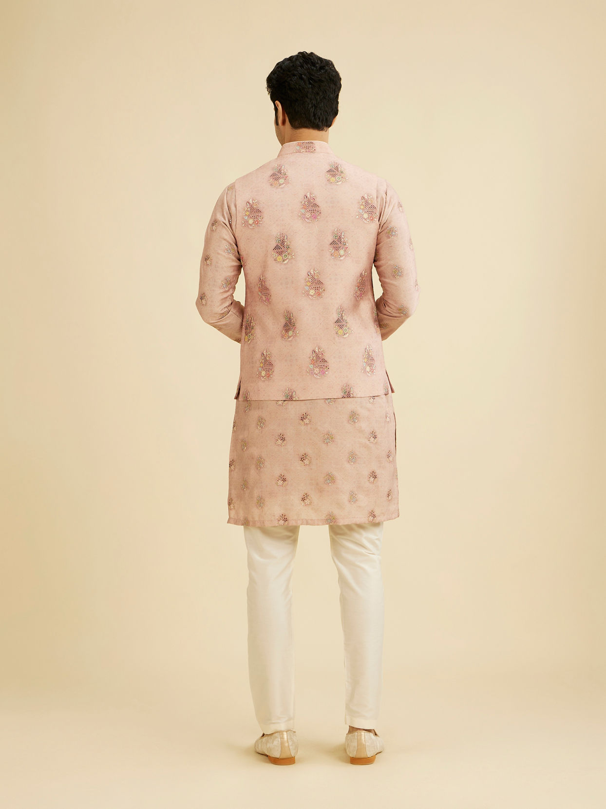 Manyavar Men Dusty Pink Celebration Kurta Jacket Set