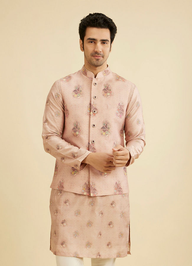 Manyavar Men Dusty Pink Celebration Kurta Jacket Set image number 0