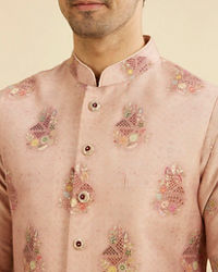 Manyavar Men Dusty Pink Celebration Kurta Jacket Set