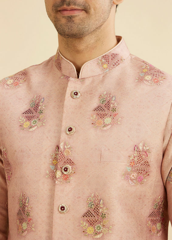 Manyavar Men Dusty Pink Celebration Kurta Jacket Set