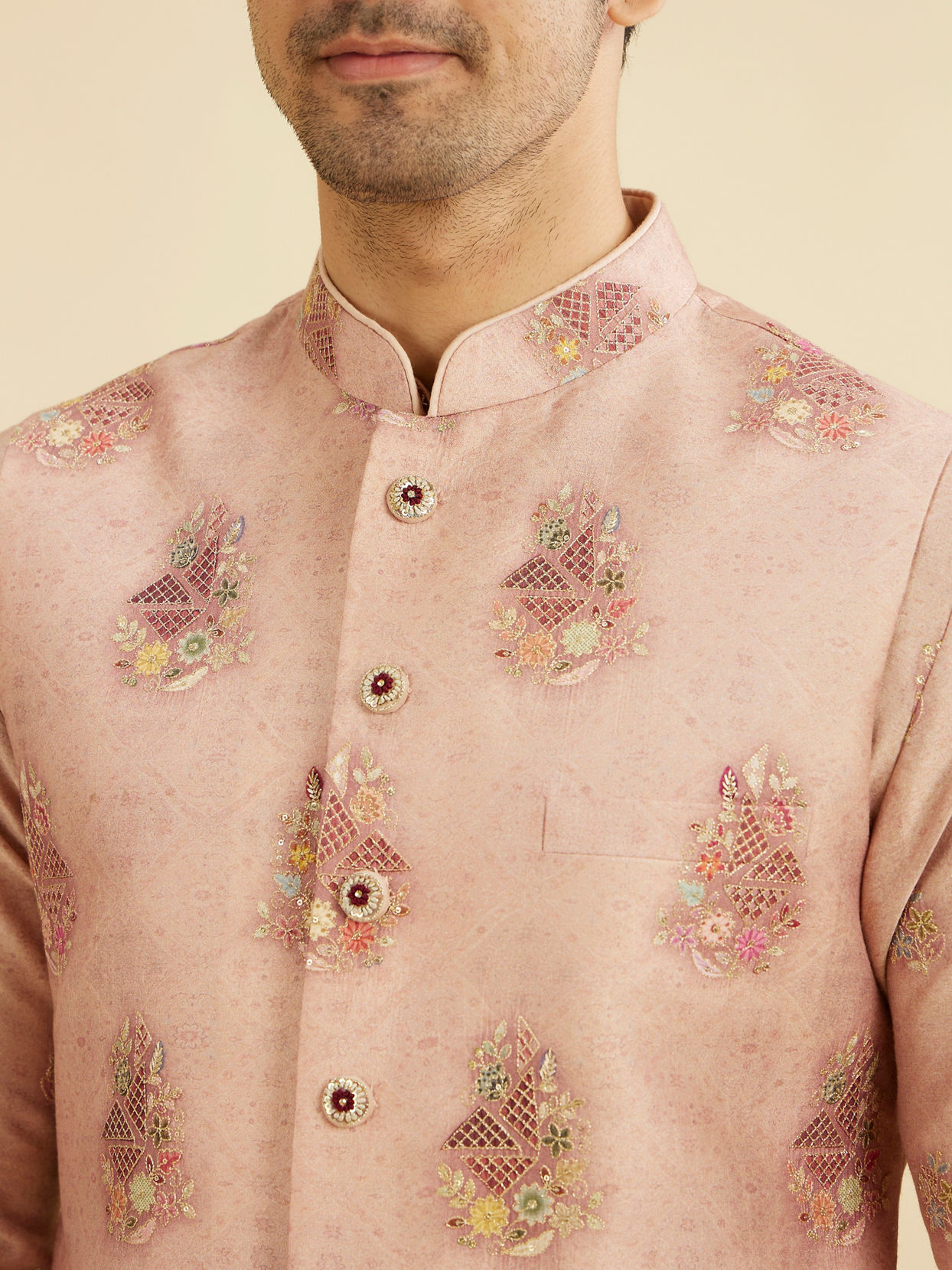 Manyavar Men Dusty Pink Celebration Kurta Jacket Set
