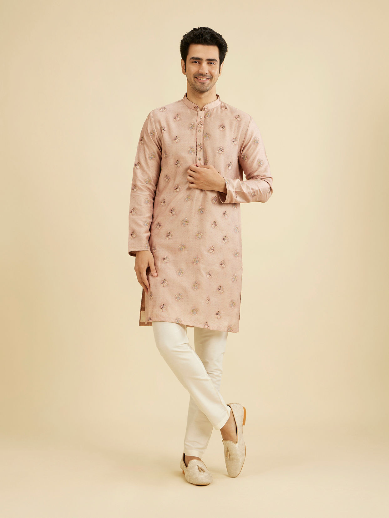 Manyavar Men Dusty Pink Celebration Kurta Jacket Set