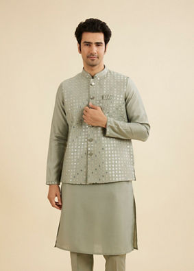 Manyavar Men Emerald Radiance Kurta Jacket Set