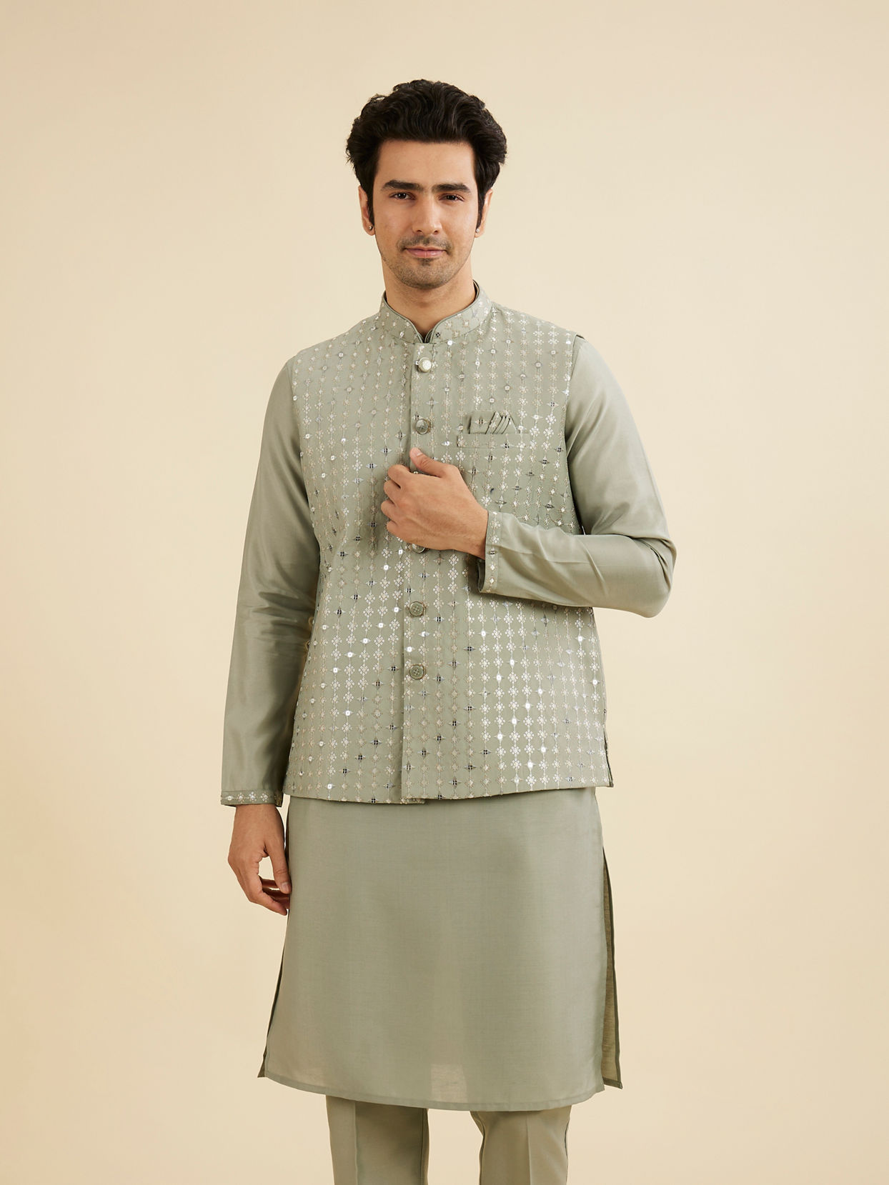 Manyavar Men Emerald Radiance Kurta Jacket Set