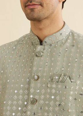 Manyavar Men Emerald Radiance Kurta Jacket Set