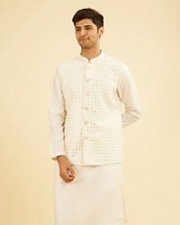Manyavar Men Warm White Kurta Jacket Set