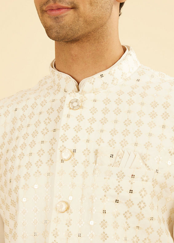 Manyavar Men Warm White Kurta Jacket Set