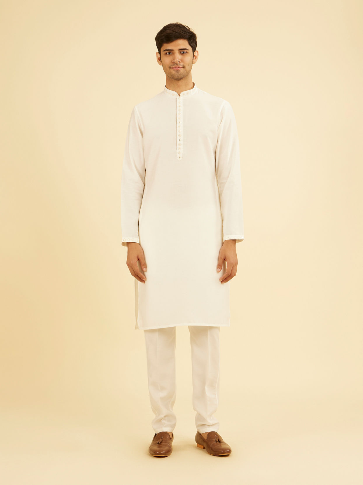 Manyavar Men Warm White Kurta Jacket Set