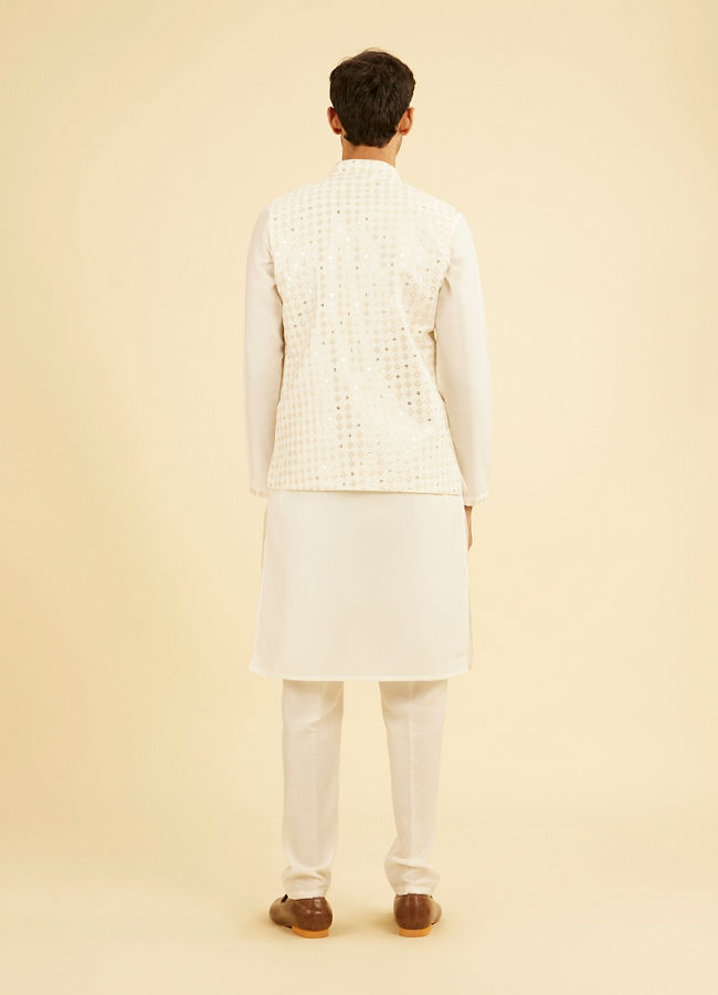 Manyavar Men Warm White Kurta Jacket Set