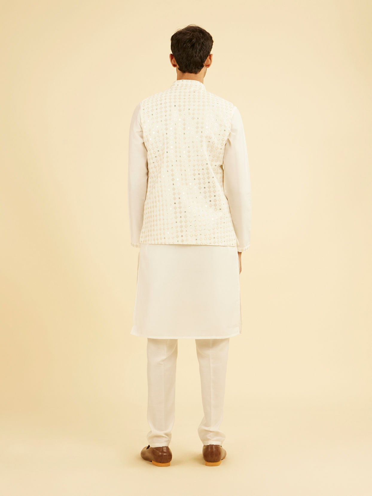 Manyavar Men Warm White Kurta Jacket Set