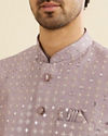 Manyavar Men Soft Lilac Linear Patterned Jacket Set with Stone Work