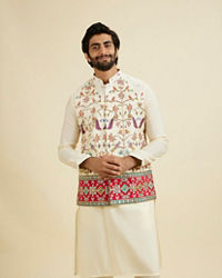 Manyavar Men Costal Cream Elegance Kurta Jacket Set