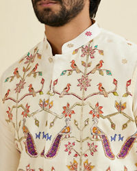 Manyavar Men Costal Cream Elegance Kurta Jacket Set