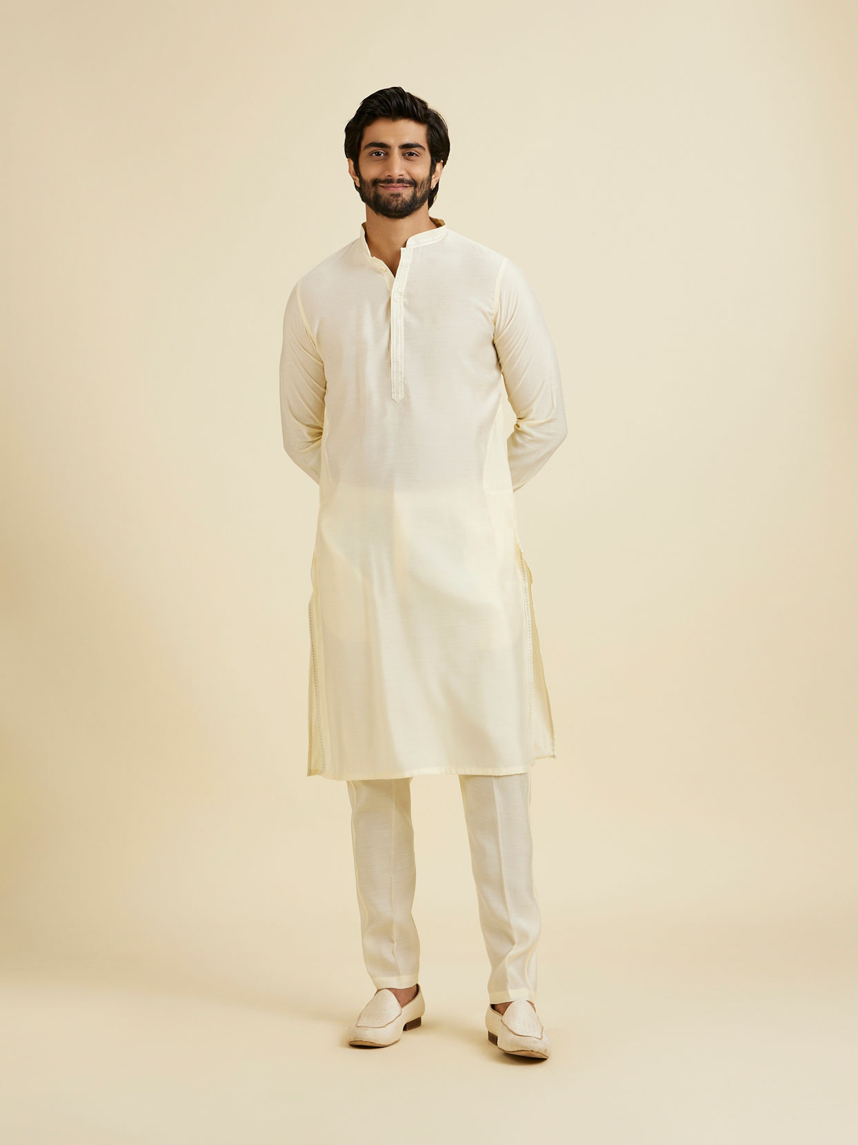 Manyavar Men Costal Cream Elegance Kurta Jacket Set