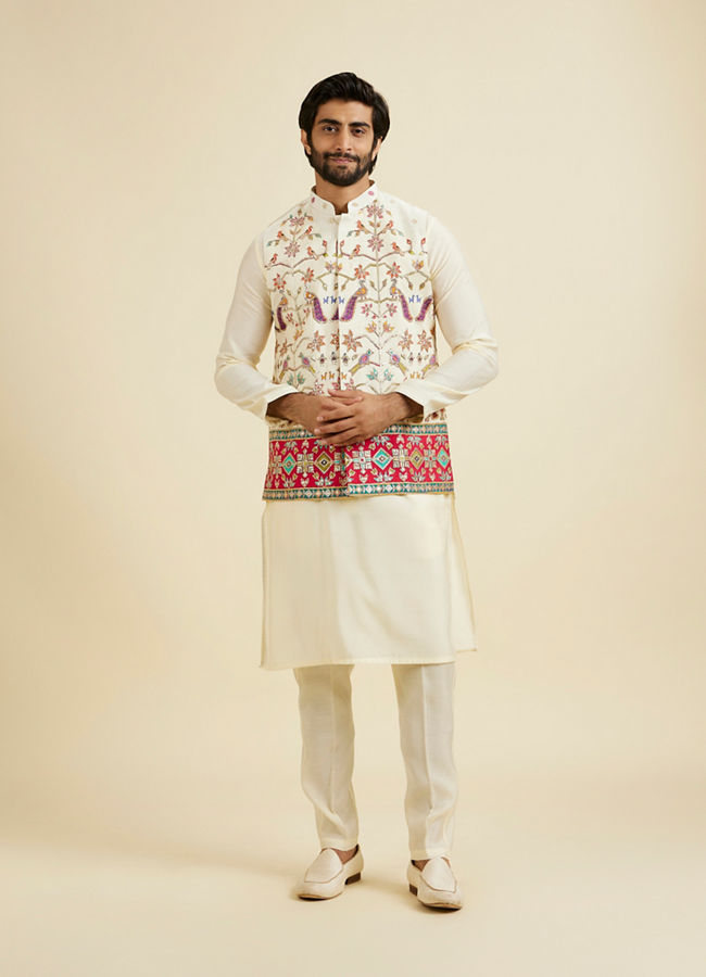 Manyavar Men Costal Cream Elegance Kurta Jacket Set