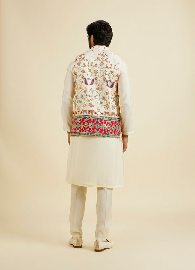 Manyavar Men Costal Cream Elegance Kurta Jacket Set
