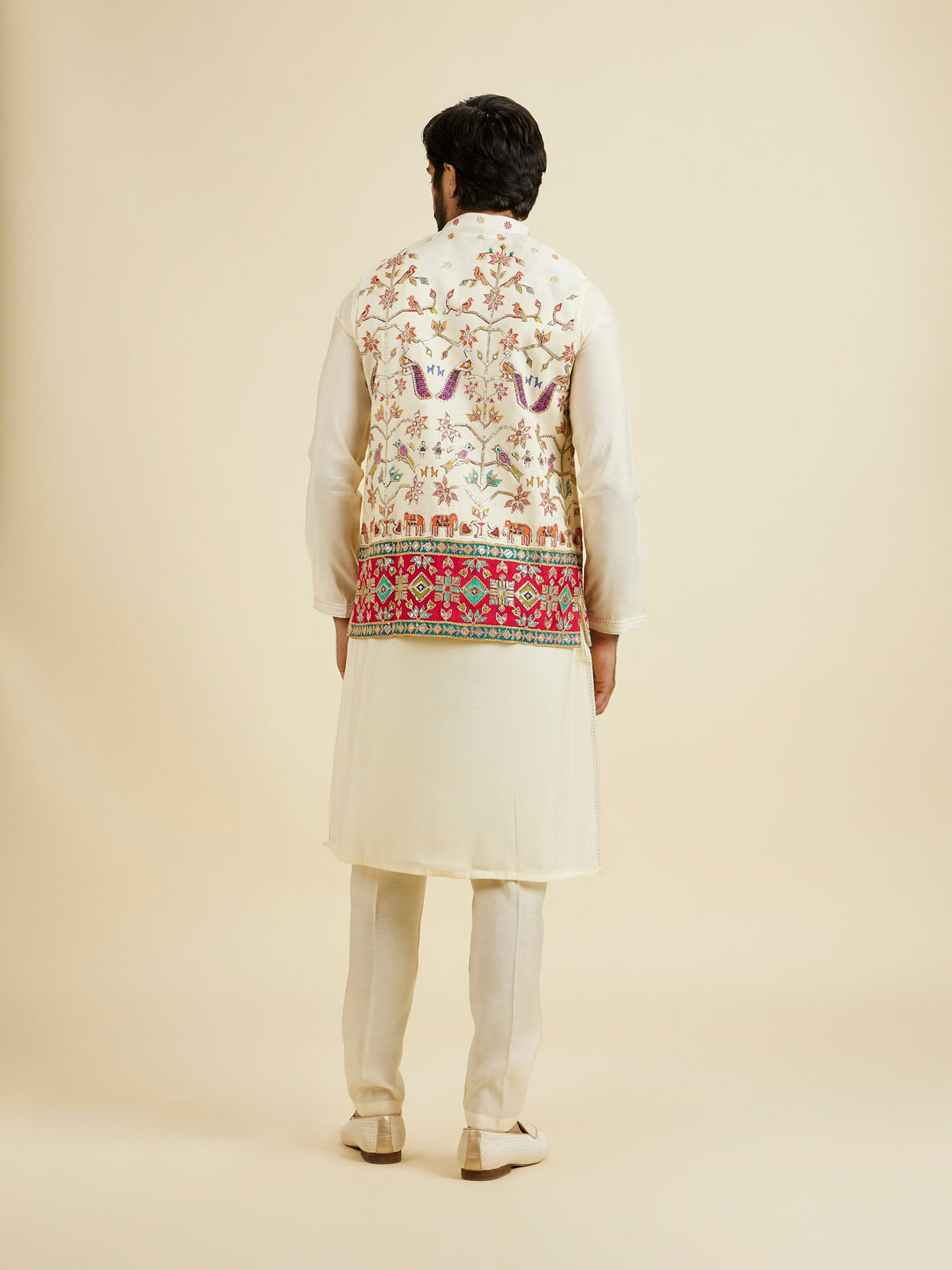 Manyavar Men Costal Cream Elegance Kurta Jacket Set