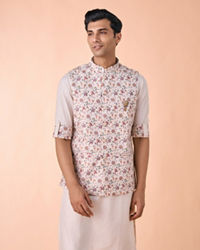 Manyavar Men Regal Beige Kurta Jacket Set