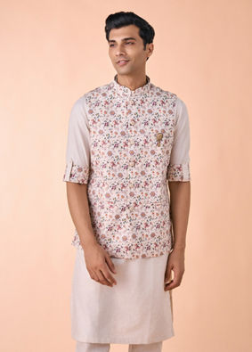 Manyavar Men Regal Beige Kurta Jacket Set