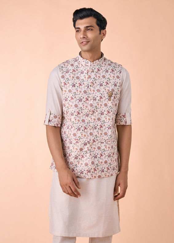 Manyavar Men Regal Beige Kurta Jacket Set