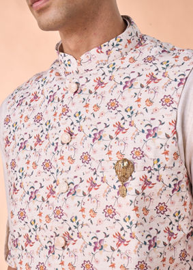 Manyavar Men Regal Beige Kurta Jacket Set