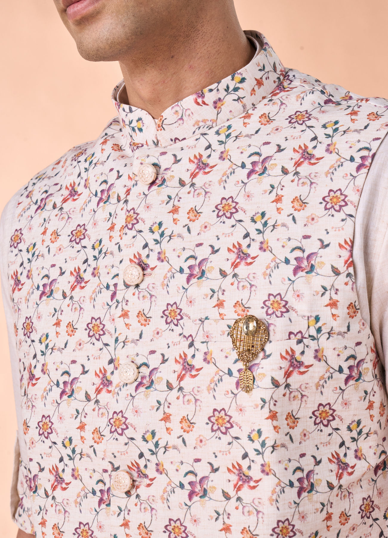 Manyavar Men Regal Beige Kurta Jacket Set