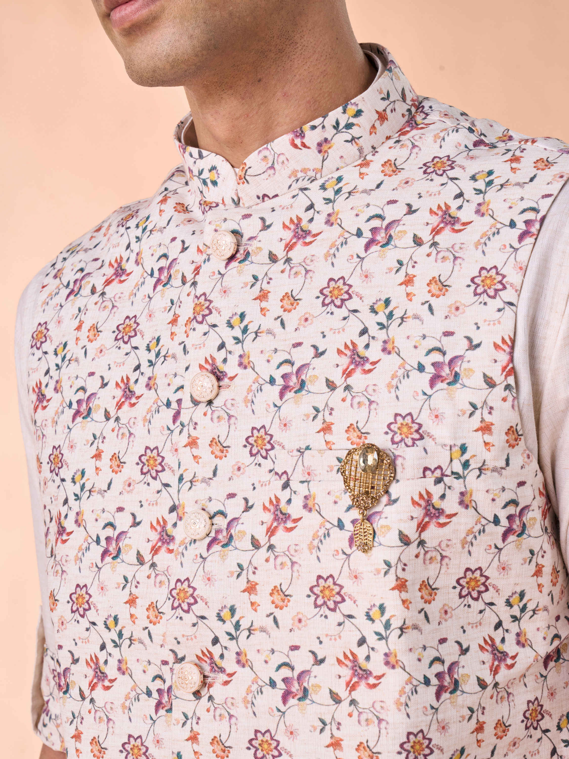 Manyavar Men Regal Beige Kurta Jacket Set