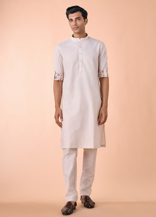 Manyavar Men Regal Beige Kurta Jacket Set