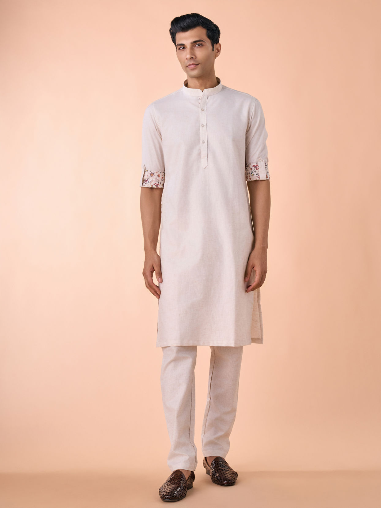 Manyavar Men Regal Beige Kurta Jacket Set