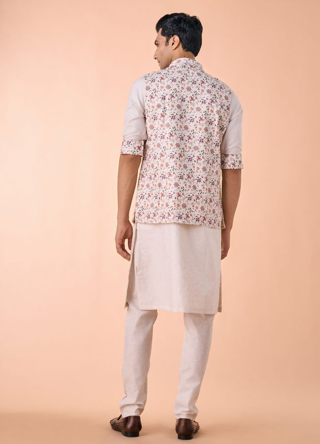 Manyavar Men Regal Beige Kurta Jacket Set