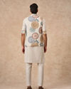Manyavar Men Beige Blended Cotton Kurta Jacket Set with Print