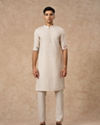 Manyavar Men Beige Blended Cotton Kurta Jacket Set with Print