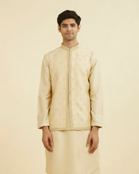 Manyavar Men Regal Beige Kurta Jacket Set
