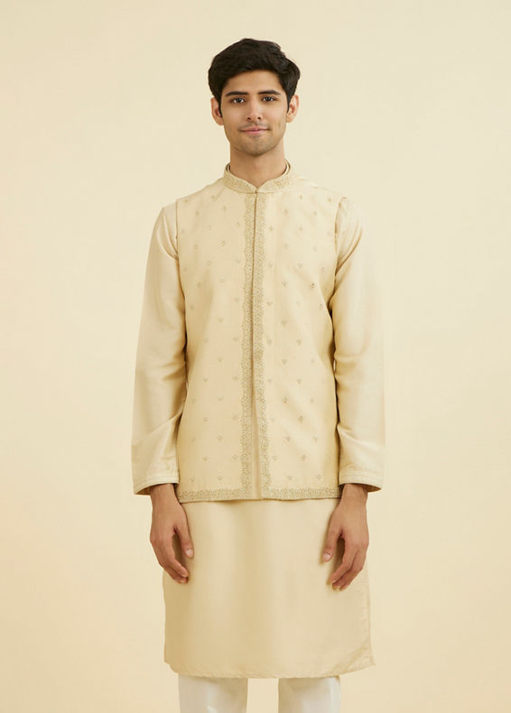 Manyavar Men Regal Beige Kurta Jacket Set