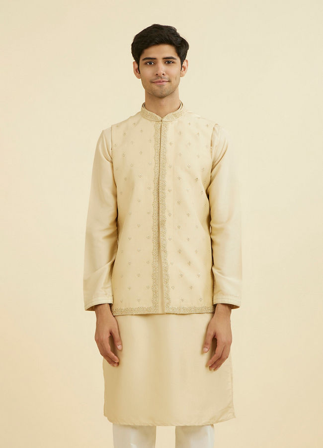 Manyavar Men Regal Beige Kurta Jacket Set