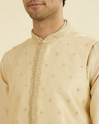 Manyavar Men Regal Beige Kurta Jacket Set