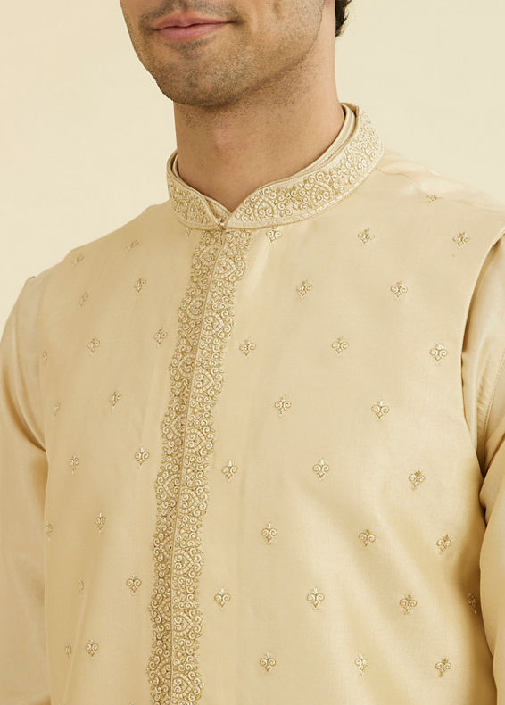 Manyavar Men Regal Beige Kurta Jacket Set