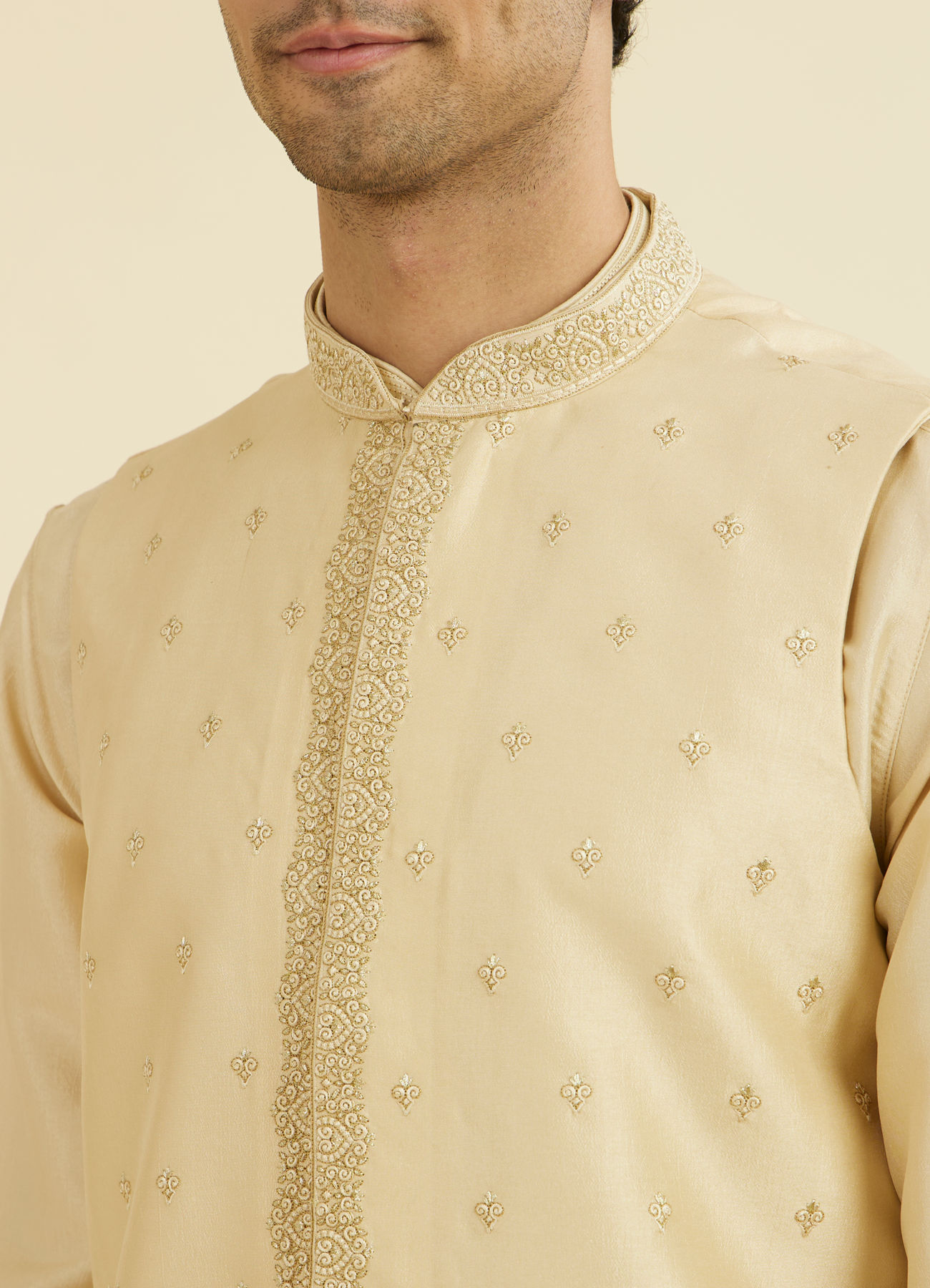 Manyavar Men Regal Beige Kurta Jacket Set