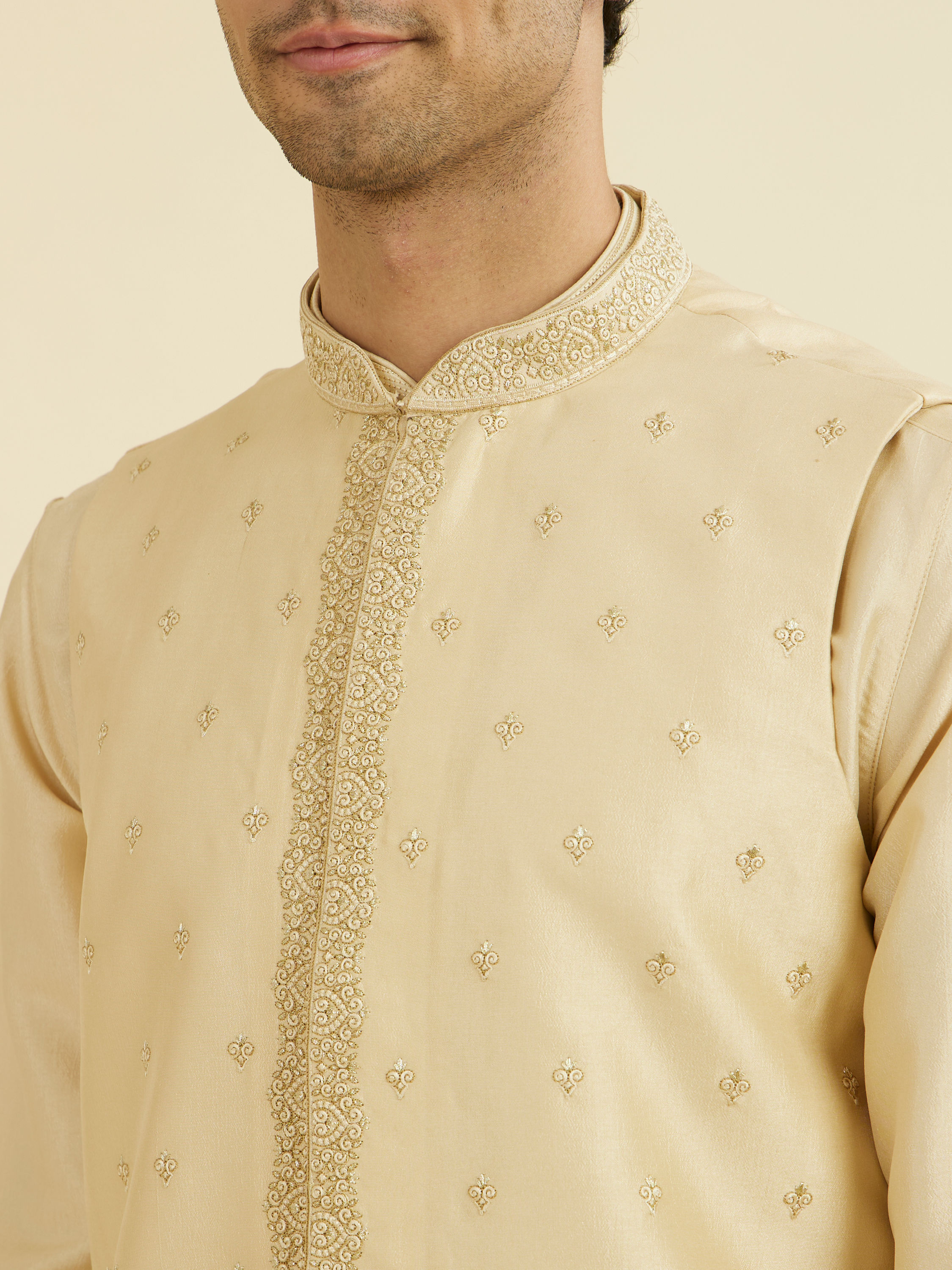 Manyavar Men Regal Beige Kurta Jacket Set