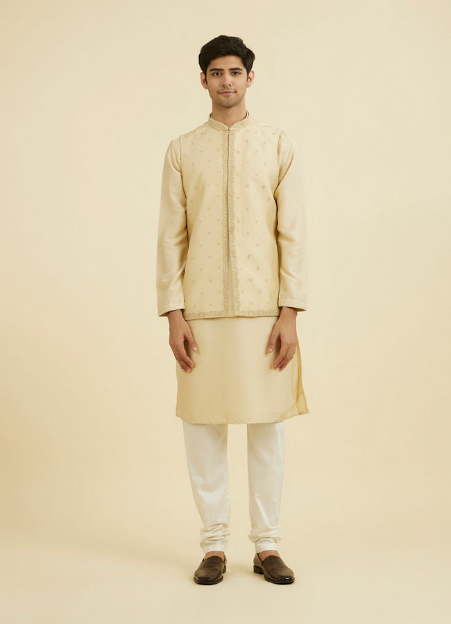 Manyavar Men Regal Beige Kurta Jacket Set