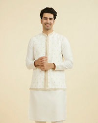Manyavar Men Warm White Kurta Jacket Set